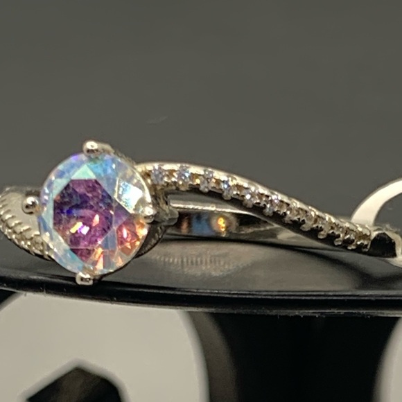 Fragrant Jewels Sterling Silver Ring w Aurora Borealas Crystal - Picture 6 of 13